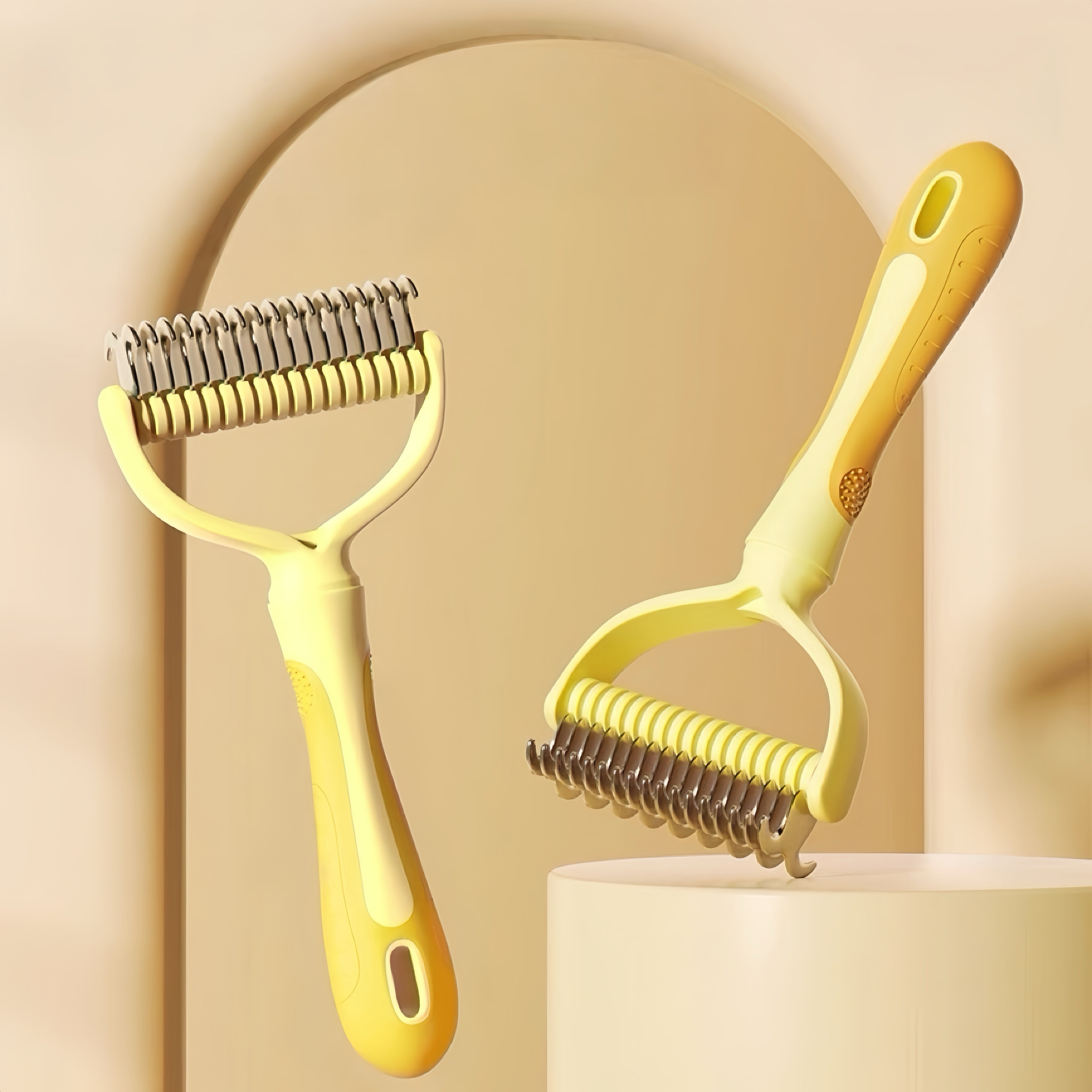 Gentle pet grooming tool for removing loose hair and knots. Durable and suitable for all fur types. 
